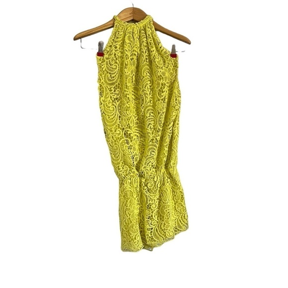 ALEXIS Neon Crochet Lace Halter Backless Romper - Picture 3 of 9